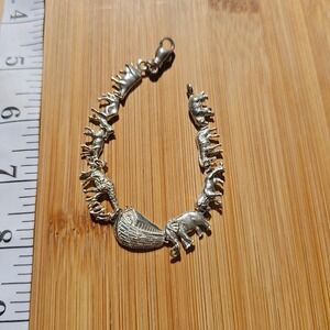 Vtg SMS Sterling Silver Noah's Ark Charm Bracelet 925 Christianity Religious 7"